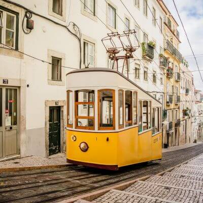 The iconic yellow tram in Lisbon